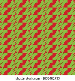 Vector seamless pattern texture background with geometric shapes, colored in green and red colors.