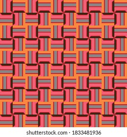 Vector seamless pattern texture background with geometric shapes, colored in pink, red, orange, black and blue colors.