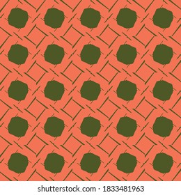 Vector seamless pattern texture background with geometric shapes, colored in orange and green colors.