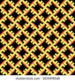 Vector seamless pattern texture background with geometric shapes, colored in black, yellow and red colors.
