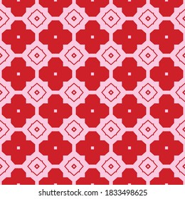 Vector seamless pattern texture background with geometric shapes, colored in red and pink colors.