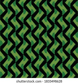 Vector seamless pattern texture background with geometric shapes, colored in green and black colors.