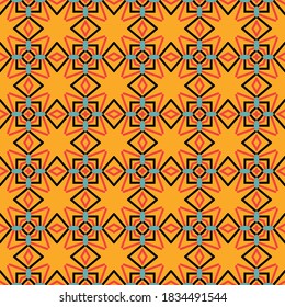 Vector seamless pattern texture background with geometric shapes, colored in yellow, red, blue and black colors.