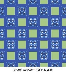 Vector seamless pattern texture background with geometric shapes, colored in blue, green and white colors.