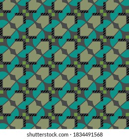 Vector seamless pattern texture background with geometric shapes, colored in grey, blue, green and black colors.