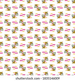 Vector seamless pattern texture background with geometric shapes, colored in white, brown, pink, green, yellow and black colors.
