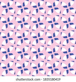 Vector seamless pattern texture background with geometric shapes, colored in blue, pink and white colors.