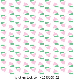 Vector seamless pattern texture background with geometric shapes, colored in pink, green and white colors.