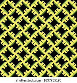 Vector seamless pattern texture background with geometric shapes, colored in black, yellow and green colors.