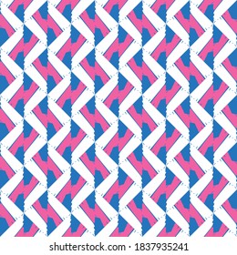 Vector seamless pattern texture background with geometric shapes, colored in blue, pink and white colors.