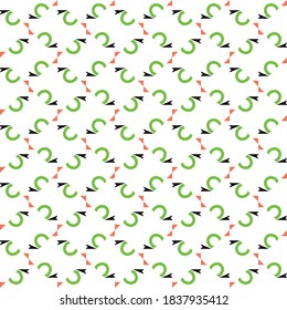 Vector seamless pattern texture background with geometric shapes, colored in white, green, orange and black colors.
