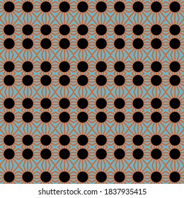 Vector seamless pattern texture background with geometric shapes, colored in black, orange and blue colors.