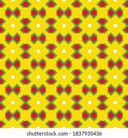 Vector seamless pattern texture background with geometric shapes, colored in yellow, red, green and white colors.