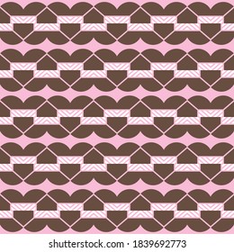 Vector seamless pattern texture background with geometric shapes, colored in brown, pink and white colors.