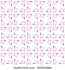 Vector seamless pattern texture background with geometric shapes, colored in white, blue and pink colors.