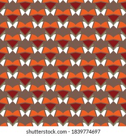 Vector seamless pattern texture background with geometric shapes, colored in brown, red, orange, green and white colors.