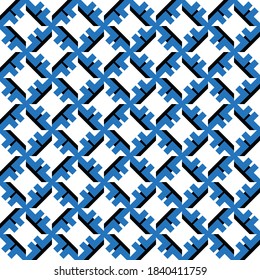 Vector seamless pattern texture background with geometric shapes, colored in blue, black and white colors.