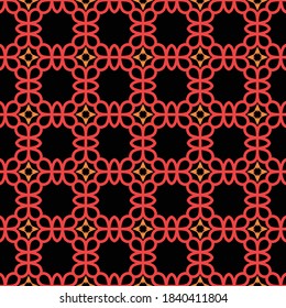Vector seamless pattern texture background with geometric shapes, colored in red, orange and black colors.