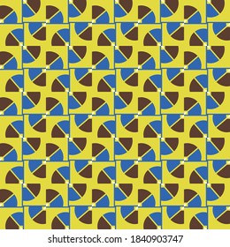 Vector seamless pattern texture background with geometric shapes, colored in yellow, blue and brown colors.