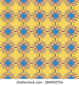 Vector seamless pattern texture background with geometric shapes, colored in yellow, blue and purple colors.