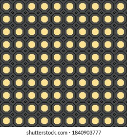 Vector seamless pattern texture background with geometric shapes, colored in black, grey and yellow colors.