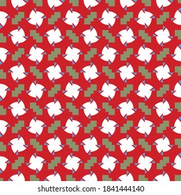 Vector seamless pattern texture background with geometric shapes, colored in red, blue, green and white colors.