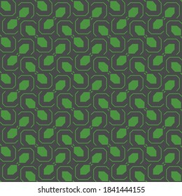 Vector seamless pattern texture background with geometric shapes, colored in green and dark grey colors.