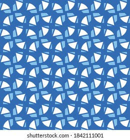 Vector seamless pattern texture background with geometric shapes, colored in blue and white colors.