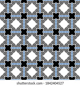Vector seamless pattern texture background with geometric shapes, colored in black, blue and white colors.