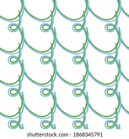 Vector seamless pattern, texture background. Hand drawn and colored in green and blue, white background.