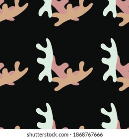 Vector seamless pattern, texture background. Hand drawn and colored splash shapes on black.