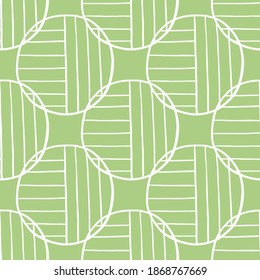 Vector seamless pattern, texture background. Hand drawn and white colored circles and lines on green.