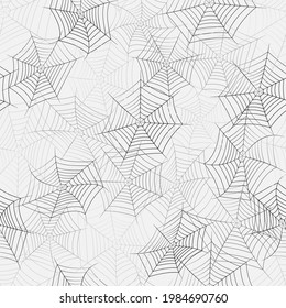 Vector seamless pattern texture with black spider web on a white background. Scarry Halloween monochrome textile or wrapping paper print.