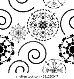 Vector Seamless Pattern Texture with Hipster Elements and Swirls. Vintage  Background .