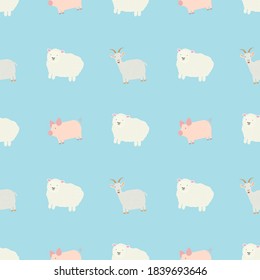 vector seamless pattern with texture images of goat, pig and sheep