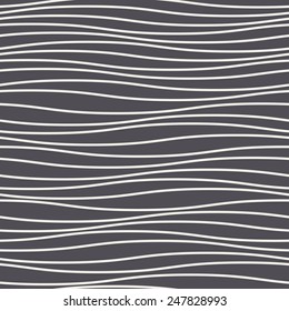 Vector seamless pattern. Texture with light wavy stripes on dark backdrop. Linear simple minimalist background