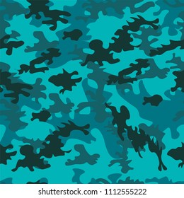 Vector seamless pattern with texture military camouflage army blue hunting.