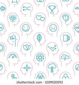 Vector seamless pattern texture of mind processes inside human mind in thin vector line style.