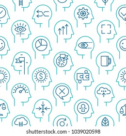 Vector seamless pattern texture of mind processes inside human mind in thin vector line style.