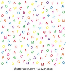 vector seamless pattern or texture of a randomly scattered capital letters, colored in simple colors