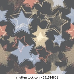 Vector Seamless Pattern Texture . Star Geometrical Shapes in Grunge Style . Vintage Background.