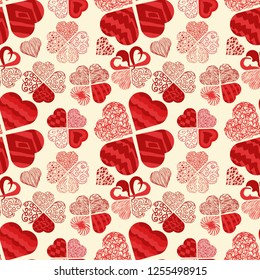 vector seamless pattern texture in the style of Doodle, in the form of a variety of hearts for print design and web design February 14 Valentines day,the background can be changed