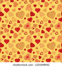 vector seamless pattern texture in the style of Doodle, in the form of a variety of hearts for print design and web design February 14 Valentines day, the background can be changed