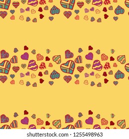vector seamless pattern texture in the style of Doodle, in the form of a variety of hearts for print design and web design February 14 Valentines day,the background can be changed