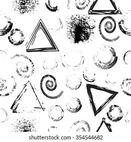 Vector Seamless Pattern . Textured Geometric Shapes in Grunge Style . 