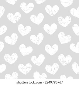 Vector seamless pattern with textured hearts. Cute design for fabric, wrapping, wallpaper for Valentine's Day.