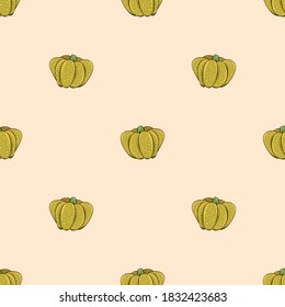 vector seamless pattern with textured images of pumpkins