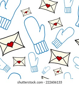 vector seamless pattern thanks mittens and an envelope with a heart