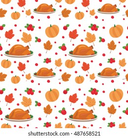 Vector seamless pattern with Thanksgiving dinner