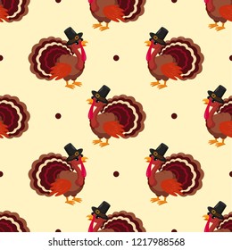 Vector seamless pattern with Thanksgiving turkeys. Perfect for wrapping paper or fabric.